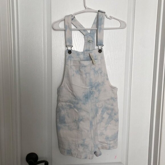 New Aerie Women's XS Tie-Dye Denim Overalls - Light Blue & White NWT - Picture 1 of 8